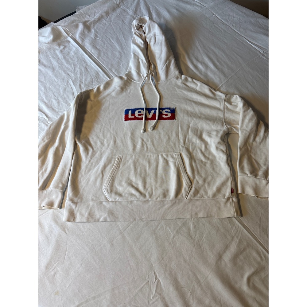 Levi's Hoodie Mens XS White Chenille Logo Patch Pullover Sweatshirt